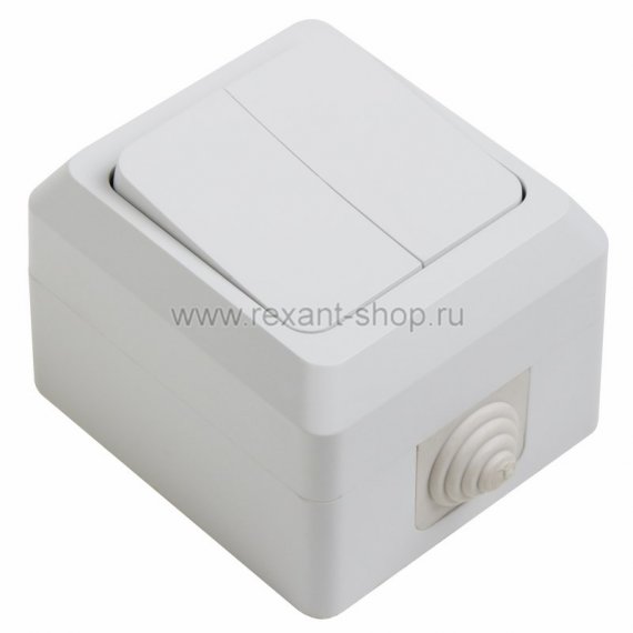 Фотография товара 'Rexant Выключатель двуклавишный влагозащищенный открытой установки, 10 А, IP 44 78-0514'
