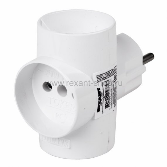 Фотография товара 'Rexant Тройник электрический, 16 А, без заземления 11-1077'