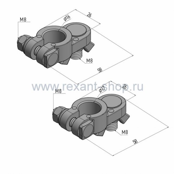 Фотография товара 'Rexant Клемма аккумуляторной батареи автомобиля (АКБ) универсальная 16-0441'