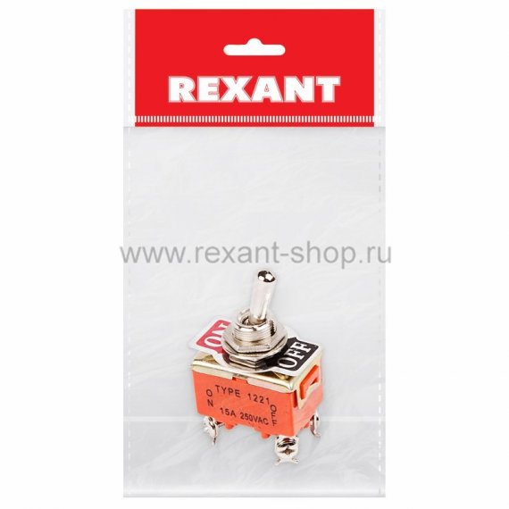 Фотография товара 'Rexant Тумблер 250V 15А (4c) ON-OFF двухполюсный 36-4130-1'