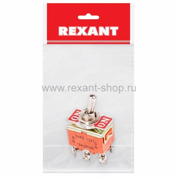 Фотография товара 'Rexant Тумблер 250V 15А (6c) ON-ON двухполюсный 36-4131-1'