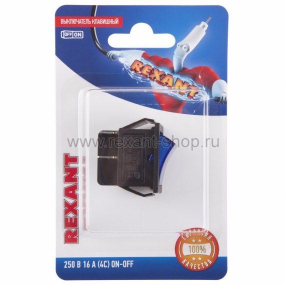 Фотография товара 'Rexant Выключатель клавишный 250V 16А (4с) 06-0306-B'