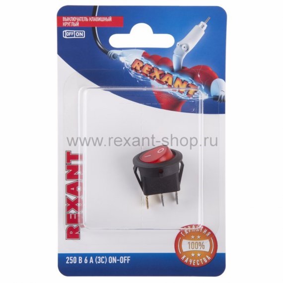 Фотография товара 'Rexant Выключатель клавишный круглый 250V 6А (3с) 06-0311-B'