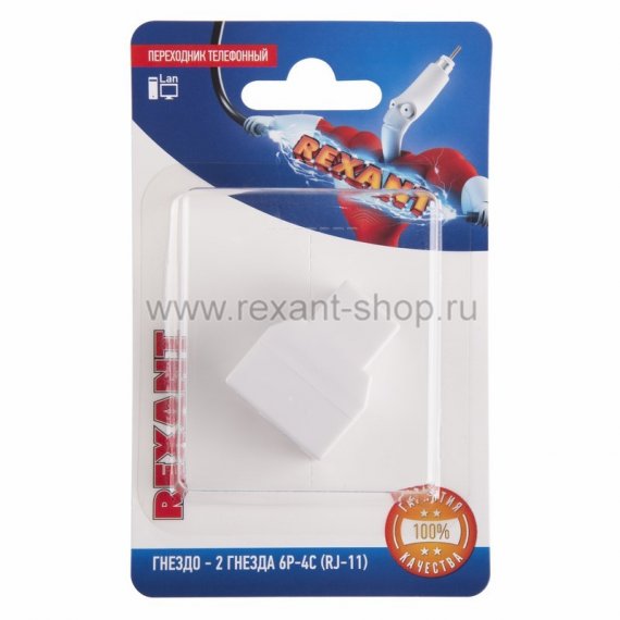Фотография товара 'Rexant Переходник телефонный, (гнездо 6Р-4С (RJ-11) 06-0108-B'
