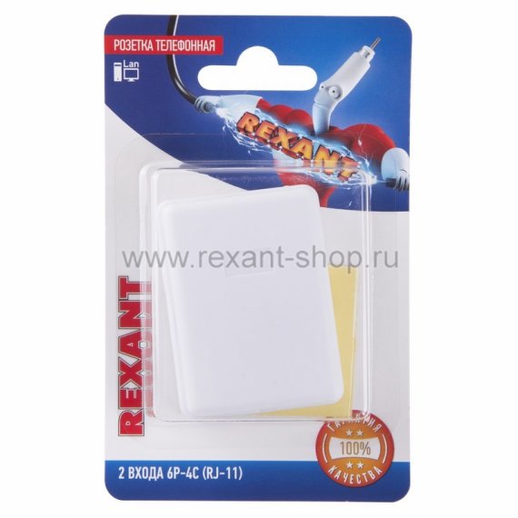 Фотография товара 'Rexant Розетка телефонная на стену, 2 входа 6Р-4С (RJ-11) 06-0101-B'