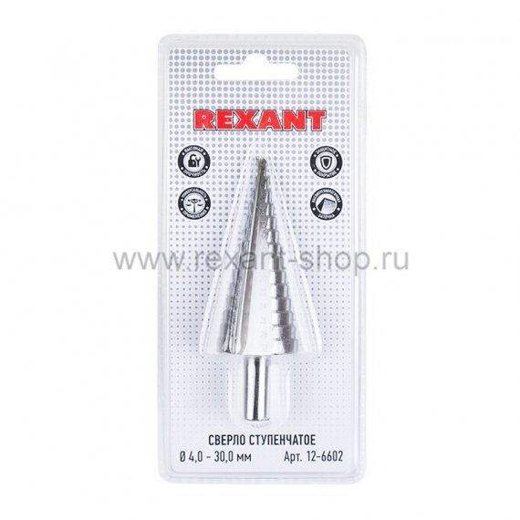 Фотография товара 'Rexant Сверло по жести ступенчатое 4,0 - 30,0 мм 12-6602'
