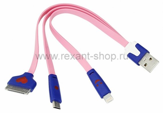 Фотография товара 'Rexant USB кабель 3 в 1 светящиеся разъемы для iPhone 5/4/microUSB 18-4251'