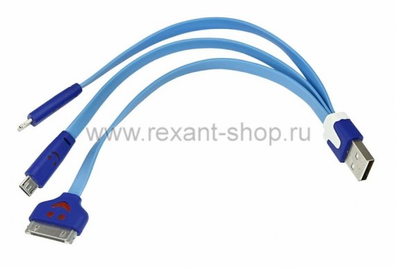Фотография товара 'Rexant USB кабель 3 в 1 светящиеся разъемы для iPhone 5/4/microUSB 18-4255'
