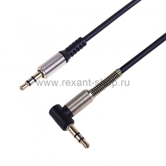 Фотография товара 'Rexant Аудио кабель 3,5 мм штекер-штекер угловой, металлические разъемы, 1 м, 18-4065'
