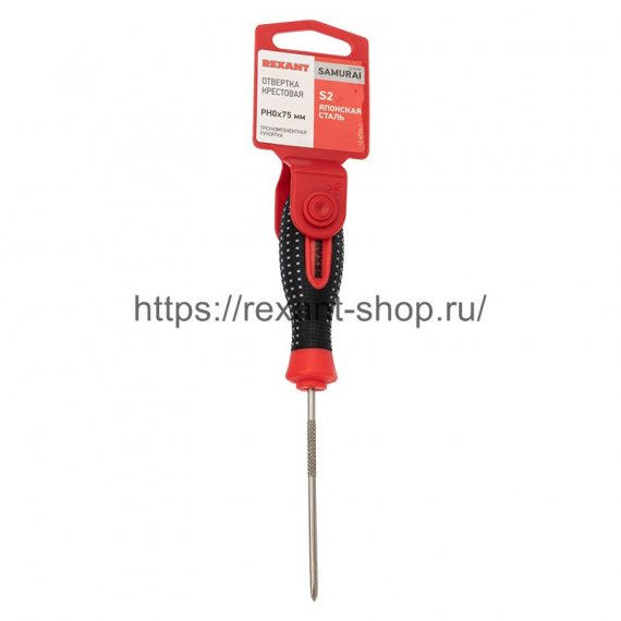 Фотография товара 'Rexant Отвертка крестовая PH 0х75 мм, трехкомпонентная рукоятка, сталь S2, 12-4726-1'