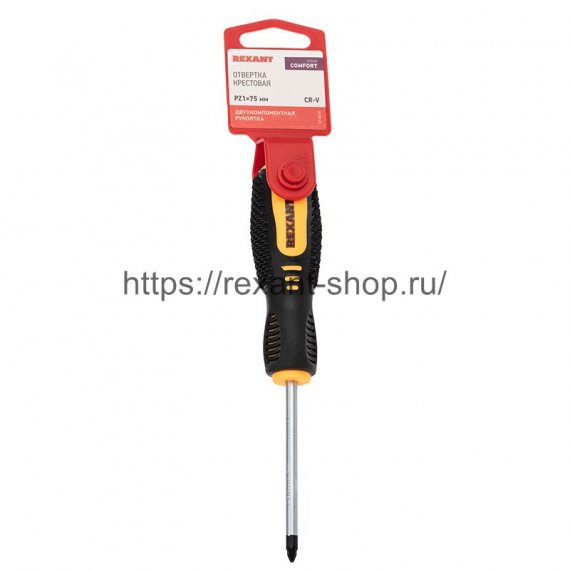 Фотография товара 'Rexant Отвертка крестовая PZ 1х75 мм, двухкомпонентная рукоятка, 12-6414'