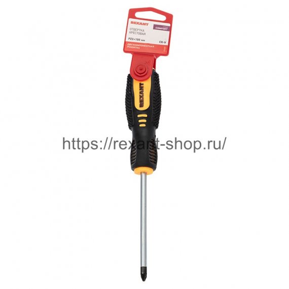 Фотография товара 'Rexant Отвертка крестовая PZ 2х100 мм, двухкомпонентная рукоятка, 12-6415'