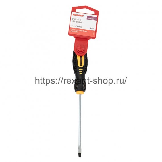 Фотография товара 'Rexant Отвертка шлицевая SL 4х100 мм, двухкомпонентная рукоятка, 12-6424'