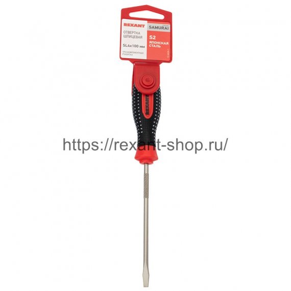 Фотография товара 'Rexant Отвертка шлицевая SL 4х100 мм, трехкомпонентная рукоятка, сталь S2, 12-6424-1'