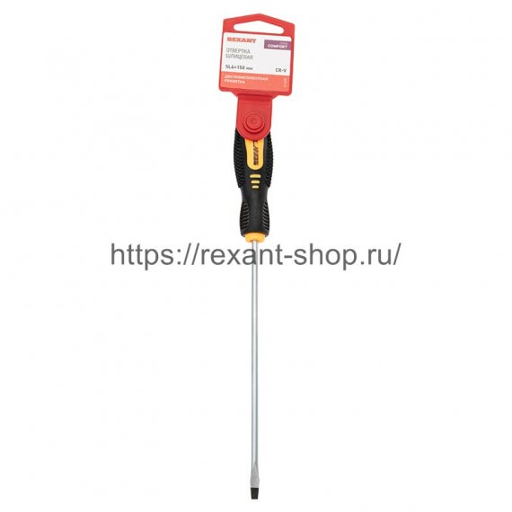 Фотография товара 'Rexant Отвертка шлицевая SL 4х150 мм, двухкомпонентная рукоятка, 12-6425'