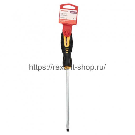 Фотография товара 'Rexant Отвертка шлицевая SL 5х150 мм, двухкомпонентная рукоятка, 12-6428'