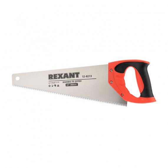 Фотография товара 'Rexant Ножовка по дереву REXANT «Зубец» 400 мм, 7-8 TPI, каленый зуб 2D, двухкомпонентная рукоятка, 12-8213'