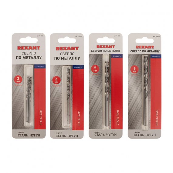 Фотография товара 'Rexant Набор сверл по металлу Слесарь Mini (P6M5) диаметр 3-4-5-6 мм, 91-0593'