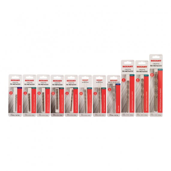 Фотография товара 'Rexant Набор сверл по металлу Токарь Max (P6M5K5) диаметр 2,5-3-3,2-3,5-4-4,5-5-6-7-8-10 мм, 91-0592'
