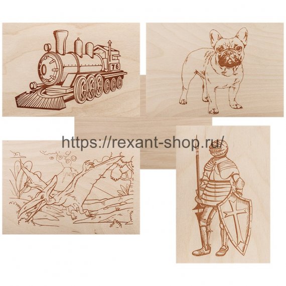 Фотография товара 'Rexant Доски для выжигания , «Набор №3» (воин/динозавр/собака/машина/без рисунка), 148х210 мм (А5), 12-0938'