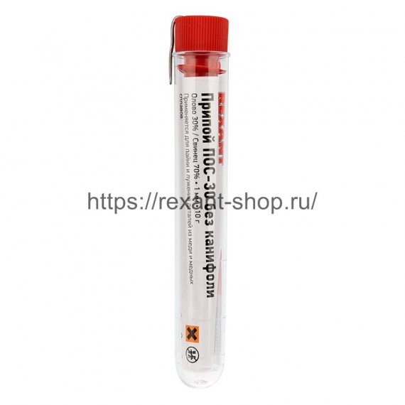 Фотография товара 'Rexant Припой без канифоли ПОС-30 , 10 г, ?1.0 мм, 09-3091'