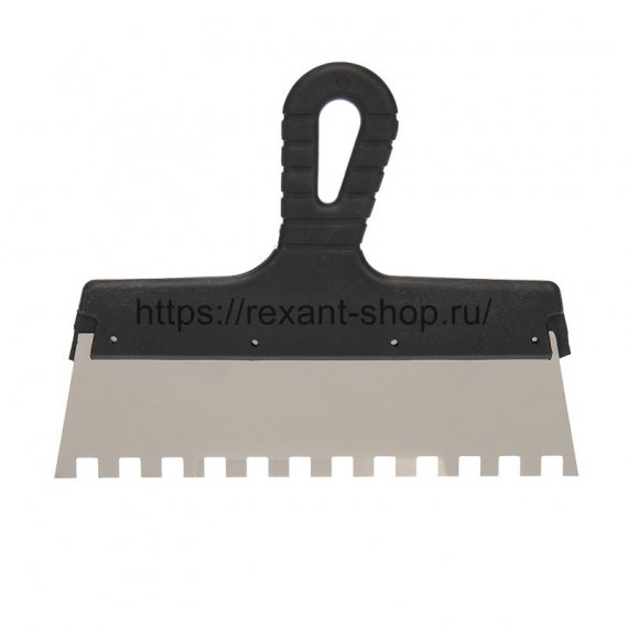 Фотография товара 'Rexant Шпатель фасадный REXANT 250 мм зуб 10х10 нержавеющая сталь, пластмассовая ручка, 89-0233'