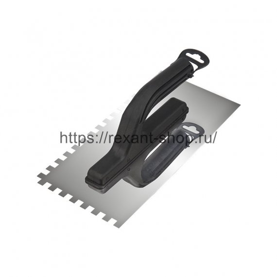 Фотография товара 'Rexant Гладилка нержавеющая 130х270 мм, зуб 10х10 мм, пластиковая ручка, 89-0255'