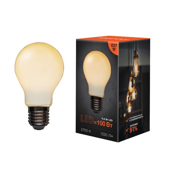 Фотография товара 'Rexant Лампа филаментная Груша A60 11.5 Вт 1320 Лм 2700K E27, 604-078'