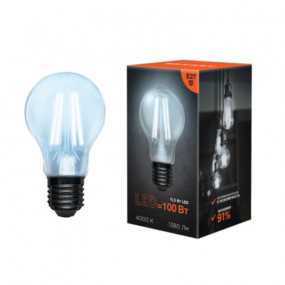 Фотография товара 'Rexant Лампа филаментная Груша A60 11.5 Вт 1380 Лм 4000K E27, 604-077'