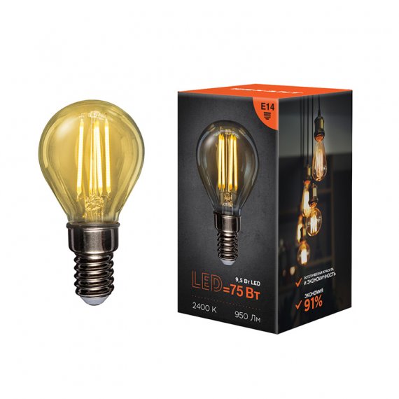 Фотография товара 'Rexant Лампа филаментная Шарик GL45 9.5 Вт 950 Лм 2400K E14, 604-137'