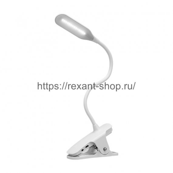 Фотография товара 'Rexant Светильник настольный Click 4 Вт 4000 К диммируемый 3 ступени, заряжаемый (автономный режим 3 часа), прищепка, LED, 609-001'